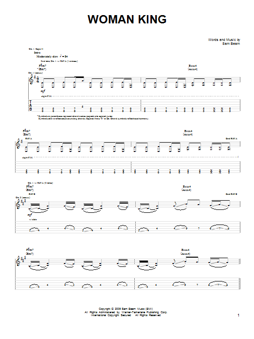 Download Iron & Wine Woman King Sheet Music and learn how to play Easy Guitar PDF digital score in minutes