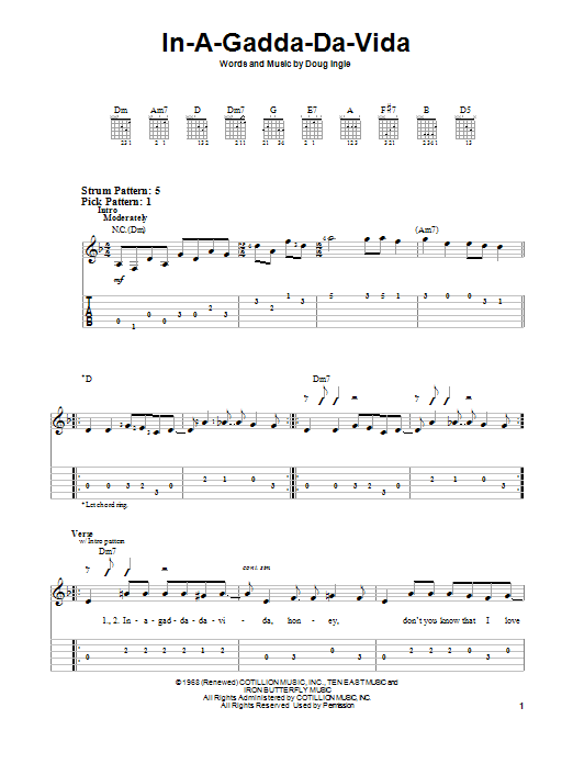 Download Iron Butterfly In-A-Gadda-Da-Vida Sheet Music and learn how to play Easy Guitar Tab PDF digital score in minutes