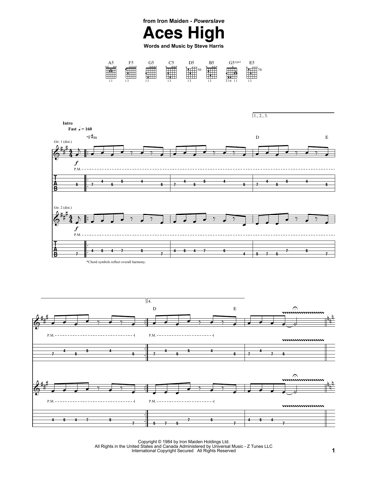 Download Iron Maiden Aces High Sheet Music and learn how to play Bass Guitar Tab PDF digital score in minutes