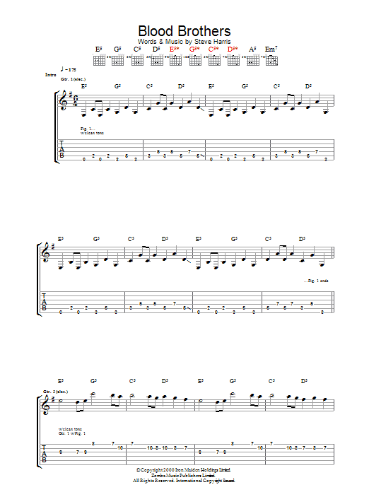 Download Iron Maiden Blood Brothers Sheet Music and learn how to play Bass Guitar Tab PDF digital score in minutes