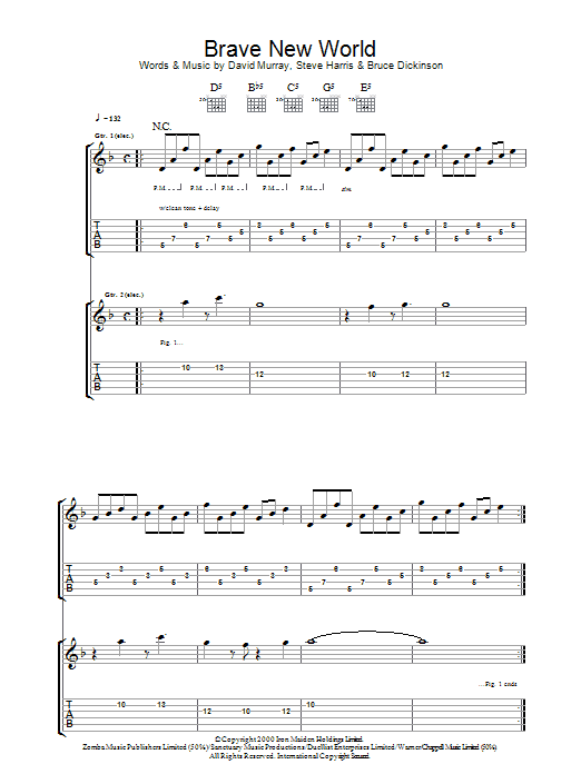 Download Iron Maiden Brave New World Sheet Music and learn how to play Guitar Tab PDF digital score in minutes