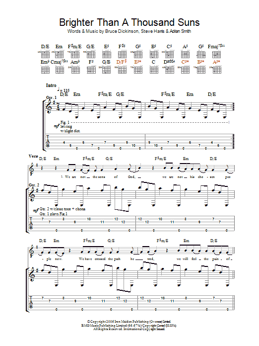 Download Iron Maiden Brighter Than A Thousand Suns Sheet Music and learn how to play Bass Guitar Tab PDF digital score in minutes