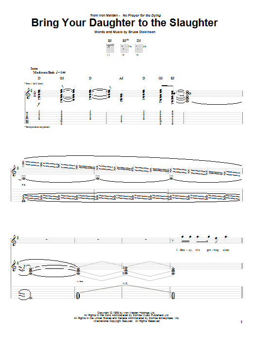 Download Iron Maiden Bring Your Daughter To The Slaughter Sheet Music and learn how to play Lyrics & Chords PDF digital score in minutes