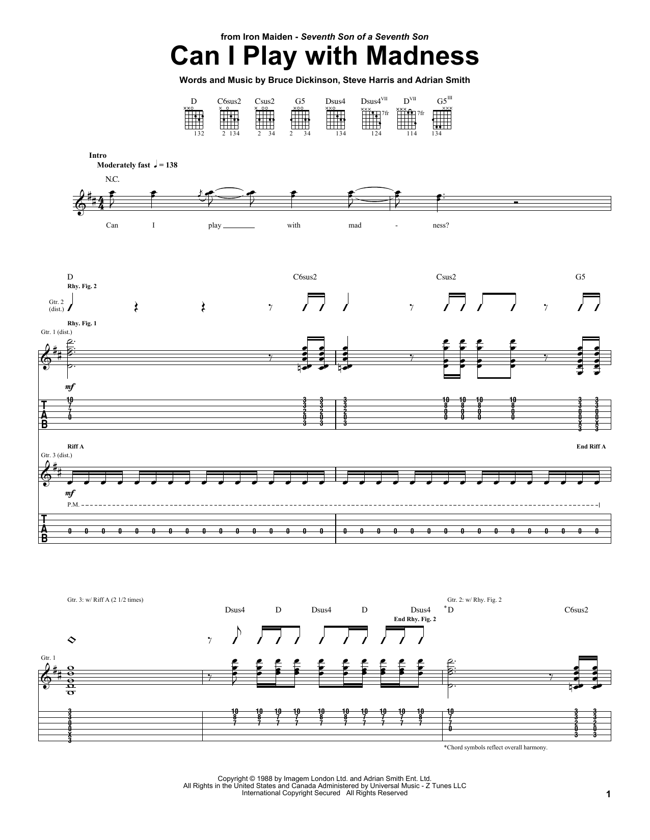 Download Iron Maiden Can I Play With Madness Sheet Music and learn how to play Bass Guitar Tab PDF digital score in minutes