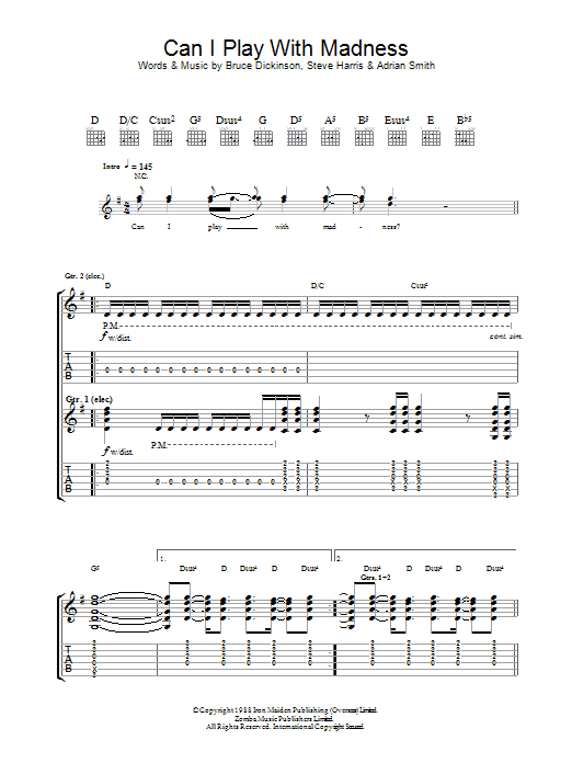 Download Iron Maiden Can I Play With Madness? Sheet Music and learn how to play Guitar Tab PDF digital score in minutes