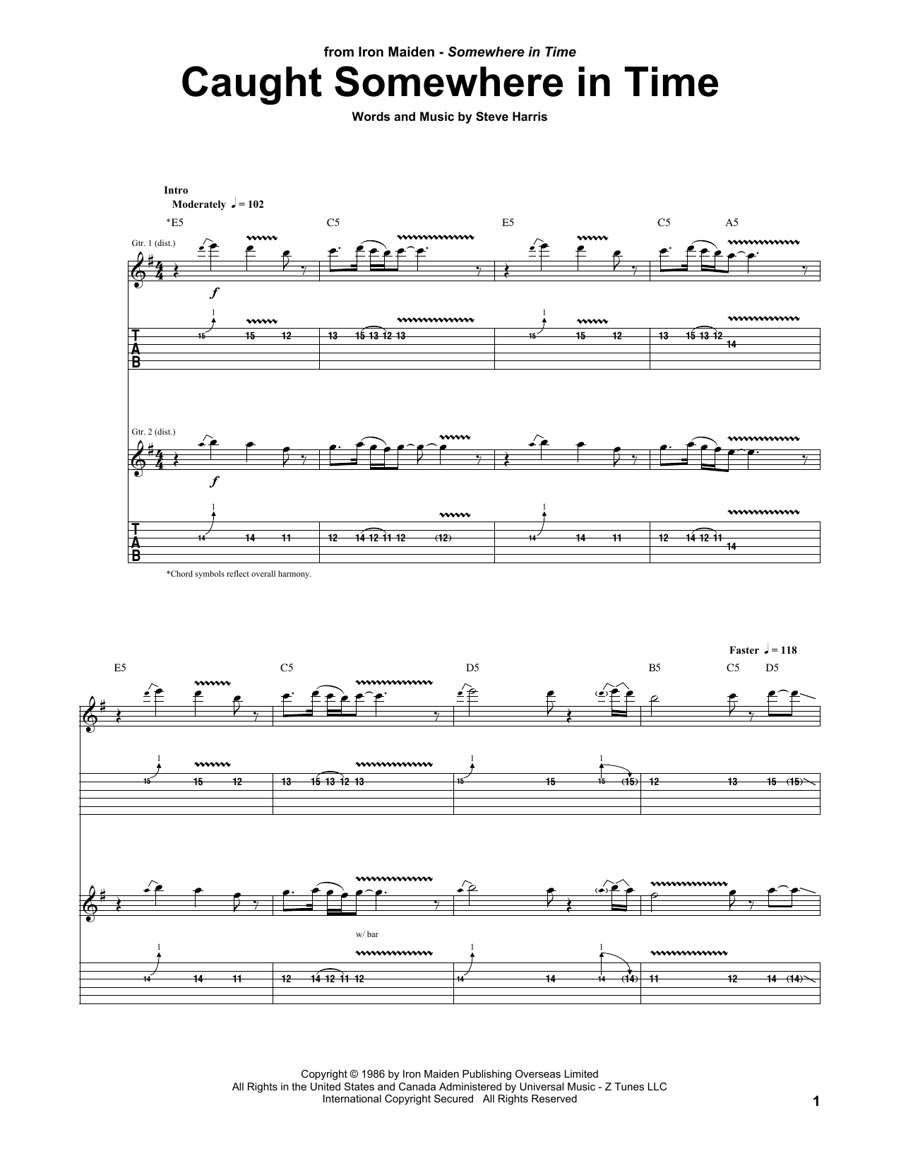 Download Iron Maiden Caught Somewhere In Time Sheet Music and learn how to play Guitar Tab PDF digital score in minutes