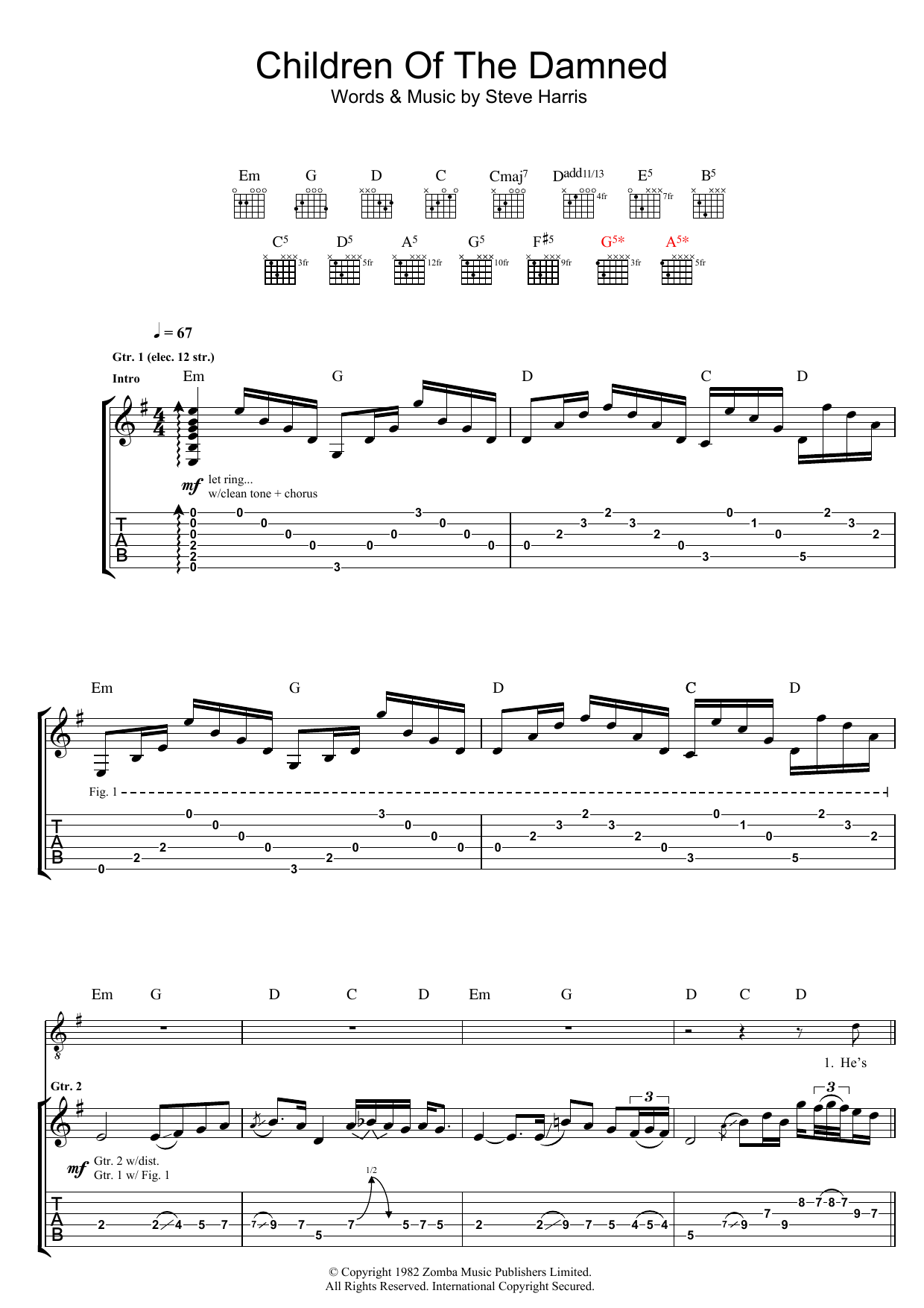 Download Iron Maiden Children Of The Damned Sheet Music and learn how to play Guitar Tab PDF digital score in minutes