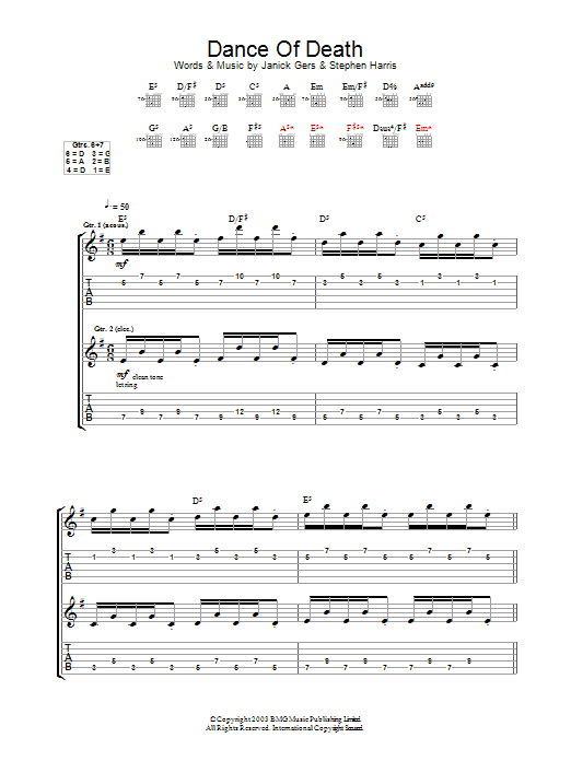 Download Iron Maiden Dance Of Death Sheet Music and learn how to play Guitar Tab PDF digital score in minutes