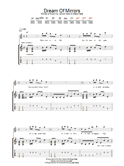 Download Iron Maiden Dream Of Mirrors Sheet Music and learn how to play Guitar Tab PDF digital score in minutes