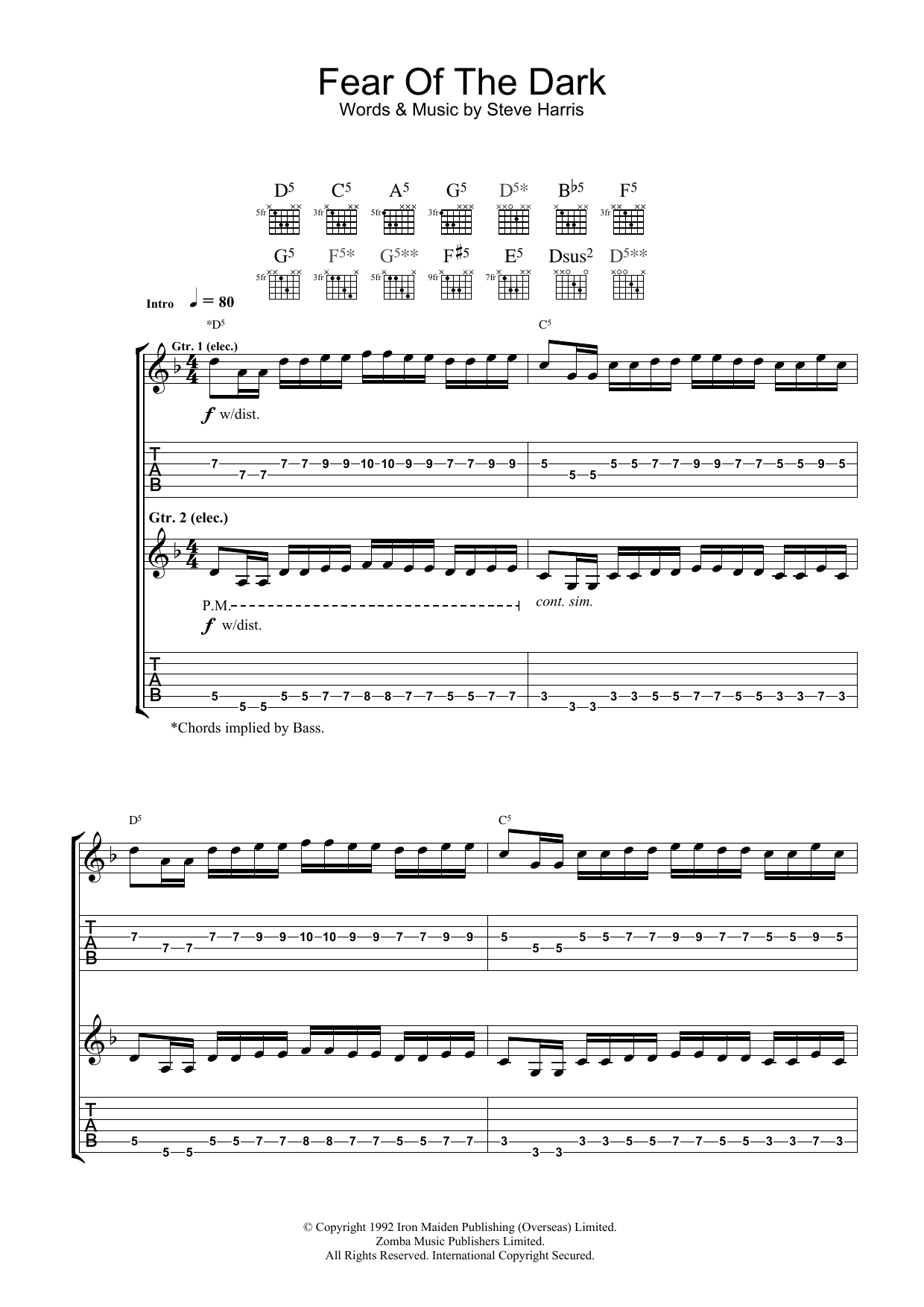 Download Iron Maiden Fear Of The Dark Sheet Music and learn how to play Guitar Tab PDF digital score in minutes