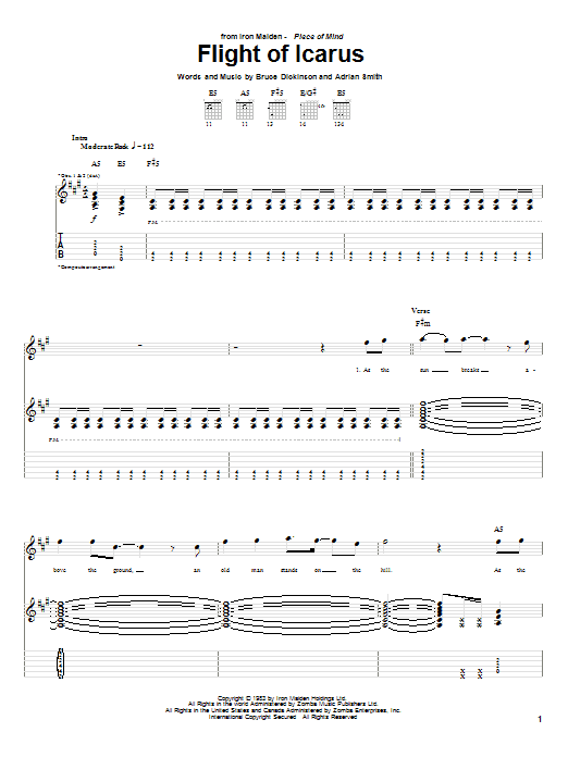 Download Iron Maiden Flight Of Icarus Sheet Music and learn how to play Guitar Tab PDF digital score in minutes
