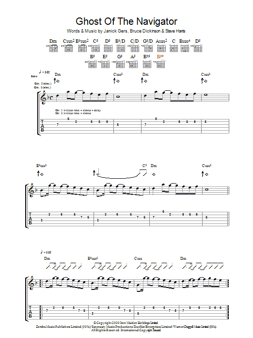 Download Iron Maiden Ghost Of The Navigator Sheet Music and learn how to play Guitar Tab PDF digital score in minutes