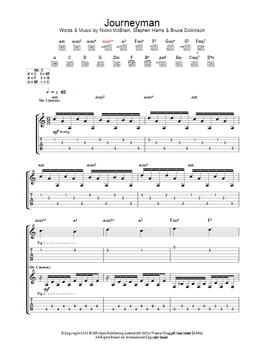 Download Iron Maiden Journeyman Sheet Music and learn how to play Guitar Tab PDF digital score in minutes