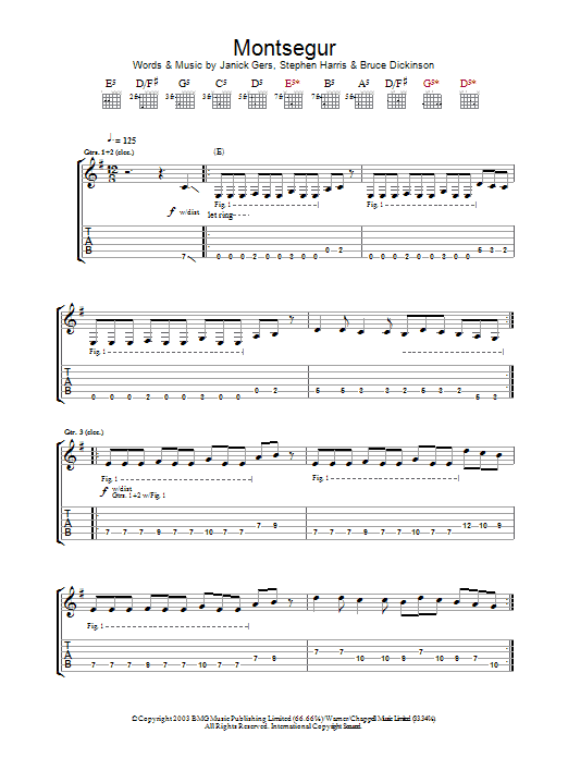 Download Iron Maiden Montsegur Sheet Music and learn how to play Guitar Tab PDF digital score in minutes