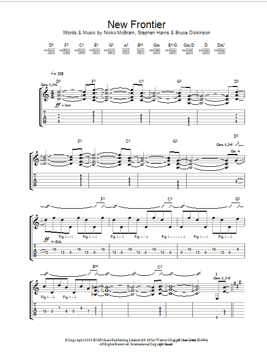 Download Iron Maiden New Frontier Sheet Music and learn how to play Guitar Tab PDF digital score in minutes