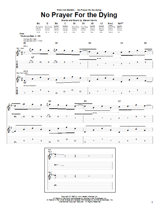 Download Iron Maiden No Prayer For The Dying Sheet Music and learn how to play Bass Guitar Tab PDF digital score in minutes