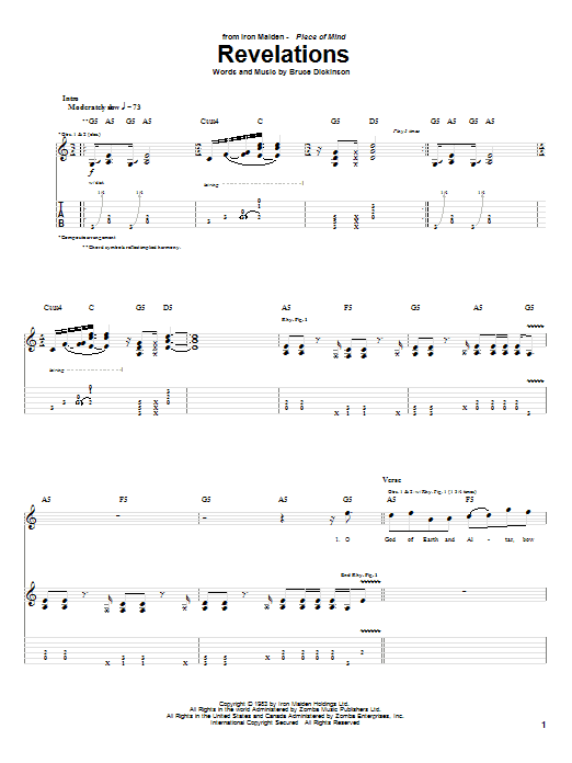 Download Iron Maiden Revelations Sheet Music and learn how to play Bass Guitar Tab PDF digital score in minutes