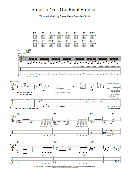 Download Iron Maiden Satellite 15 - The Final Frontier Sheet Music and learn how to play Guitar Tab PDF digital score in minutes