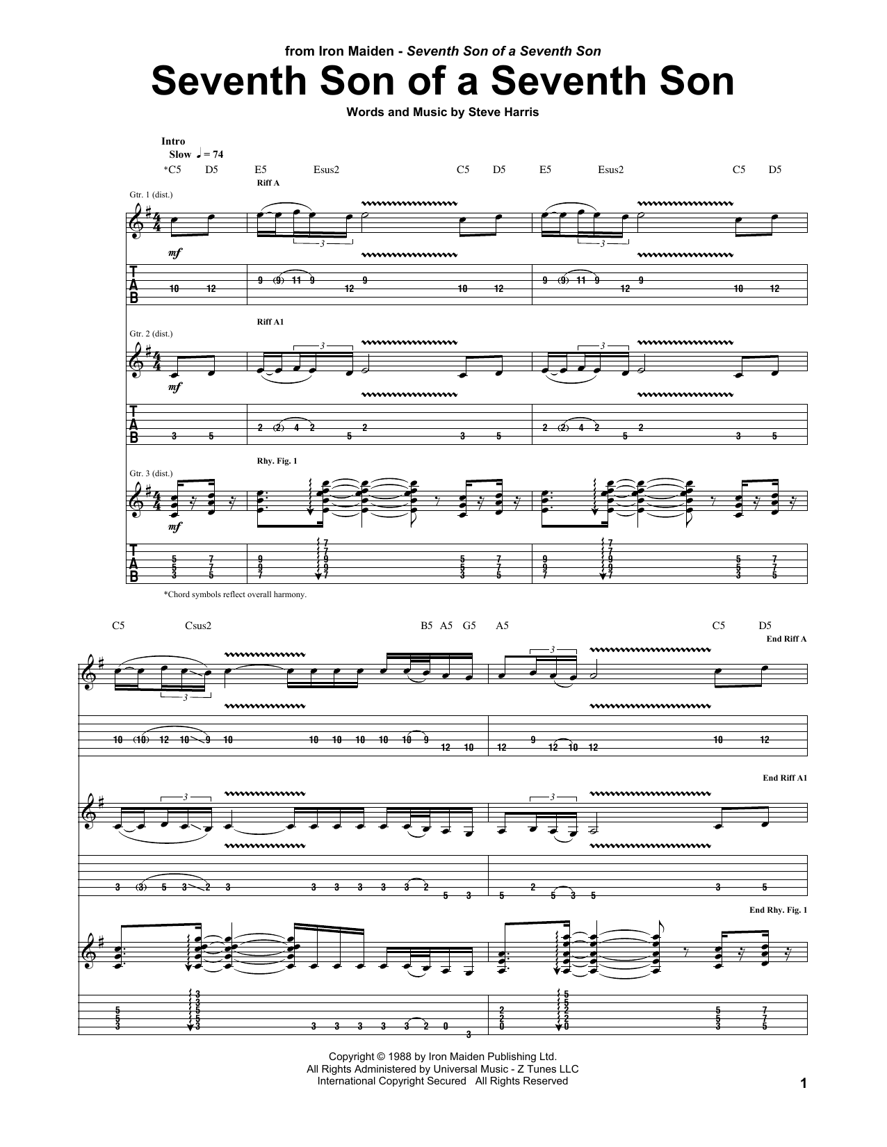 Download Iron Maiden Seventh Son Of A Seventh Son Sheet Music and learn how to play Guitar Tab PDF digital score in minutes