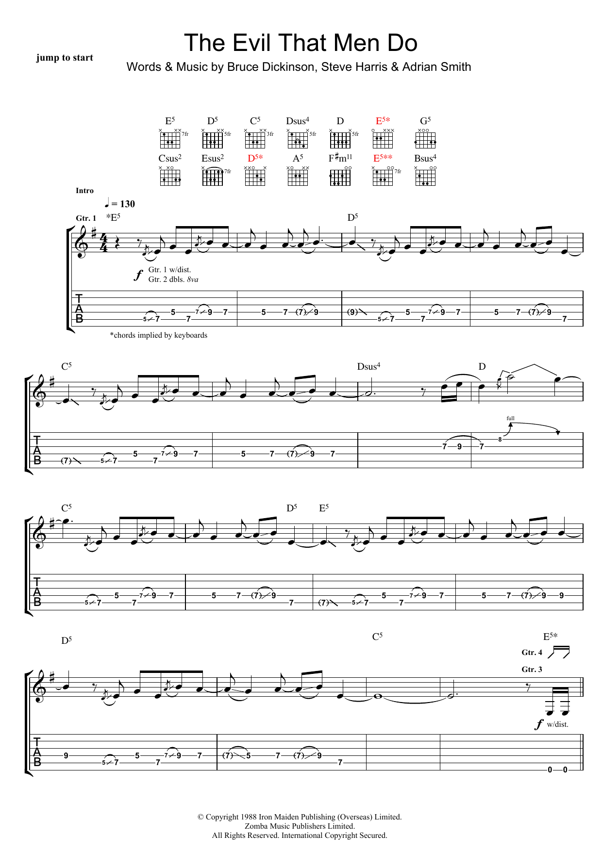 Download Iron Maiden The Evil That Men Do Sheet Music and learn how to play Guitar Tab PDF digital score in minutes