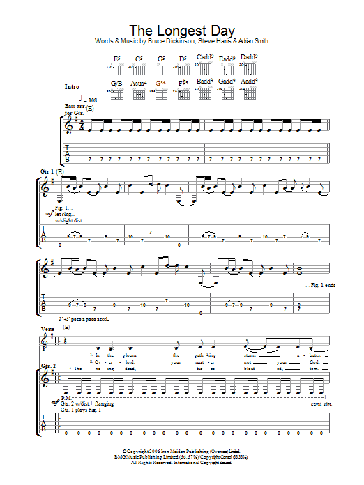 Download Iron Maiden The Longest Day Sheet Music and learn how to play Guitar Tab PDF digital score in minutes