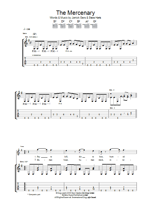 Download Iron Maiden The Mercenary Sheet Music and learn how to play Guitar Tab PDF digital score in minutes
