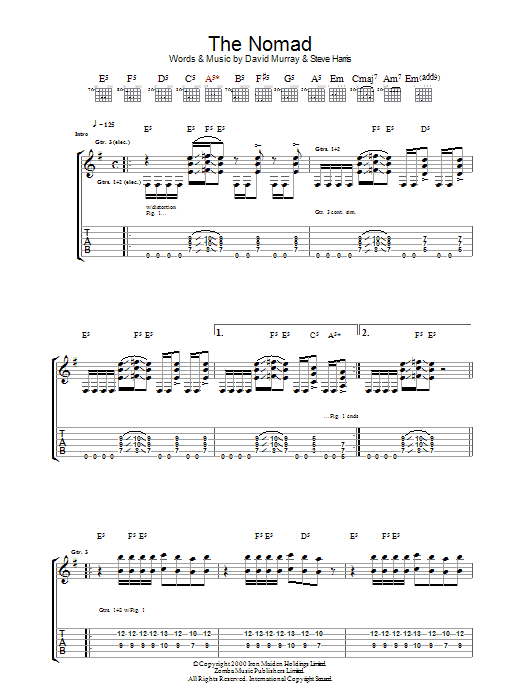 Download Iron Maiden The Nomad Sheet Music and learn how to play Guitar Tab PDF digital score in minutes