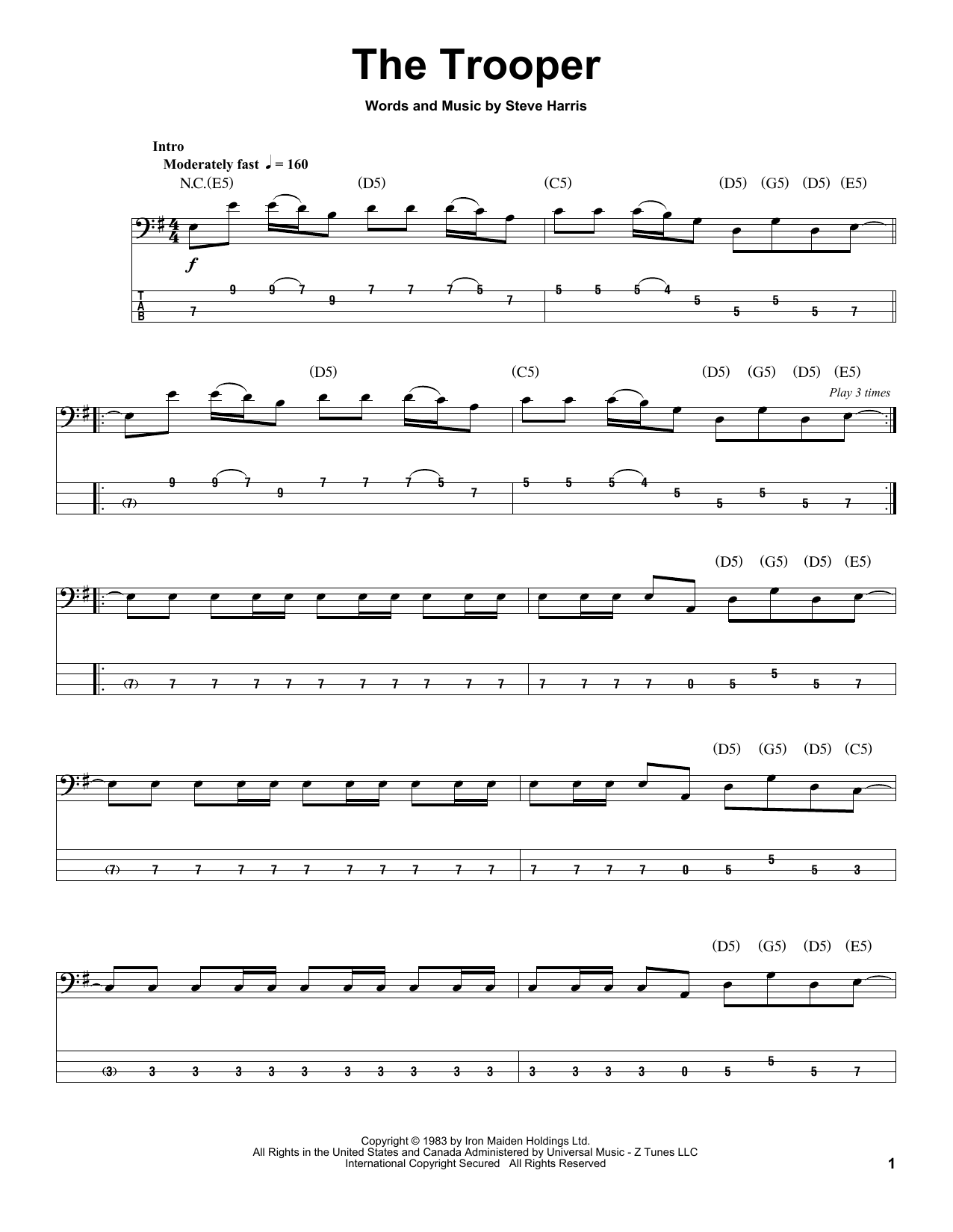 Download Iron Maiden The Trooper Sheet Music and learn how to play Guitar Tab PDF digital score in minutes