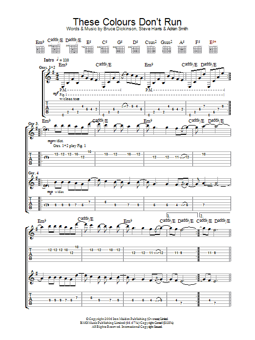 Download Iron Maiden These Colours Don't Run Sheet Music and learn how to play Guitar Tab PDF digital score in minutes