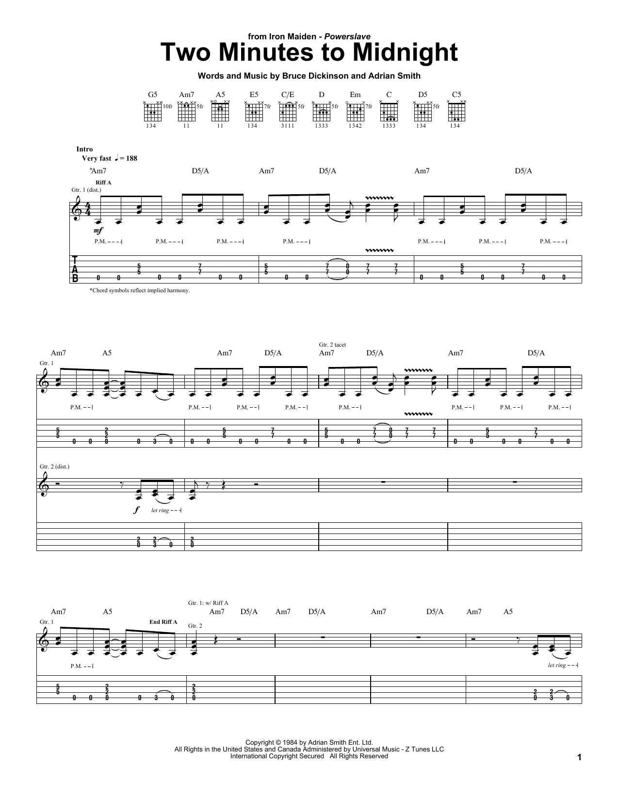 Download Iron Maiden Two Minutes To Midnight Sheet Music and learn how to play Bass Guitar Tab PDF digital score in minutes