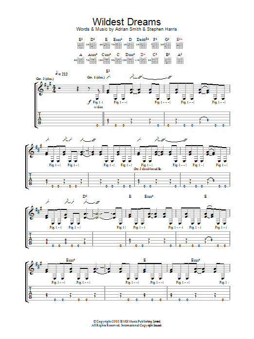 Download Iron Maiden Wildest Dreams Sheet Music and learn how to play Guitar Tab PDF digital score in minutes