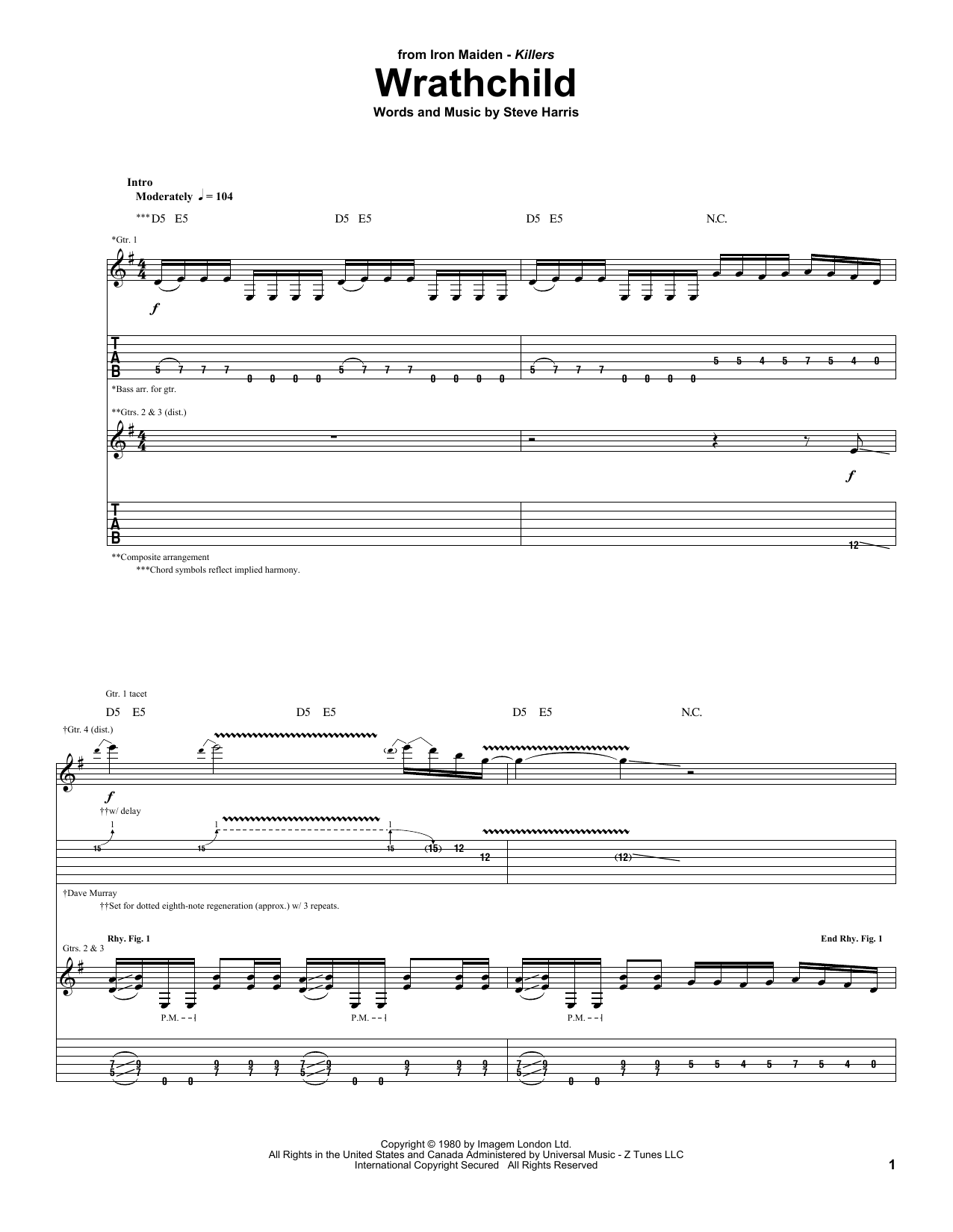 Download Iron Maiden Wrathchild Sheet Music and learn how to play Bass Guitar Tab PDF digital score in minutes