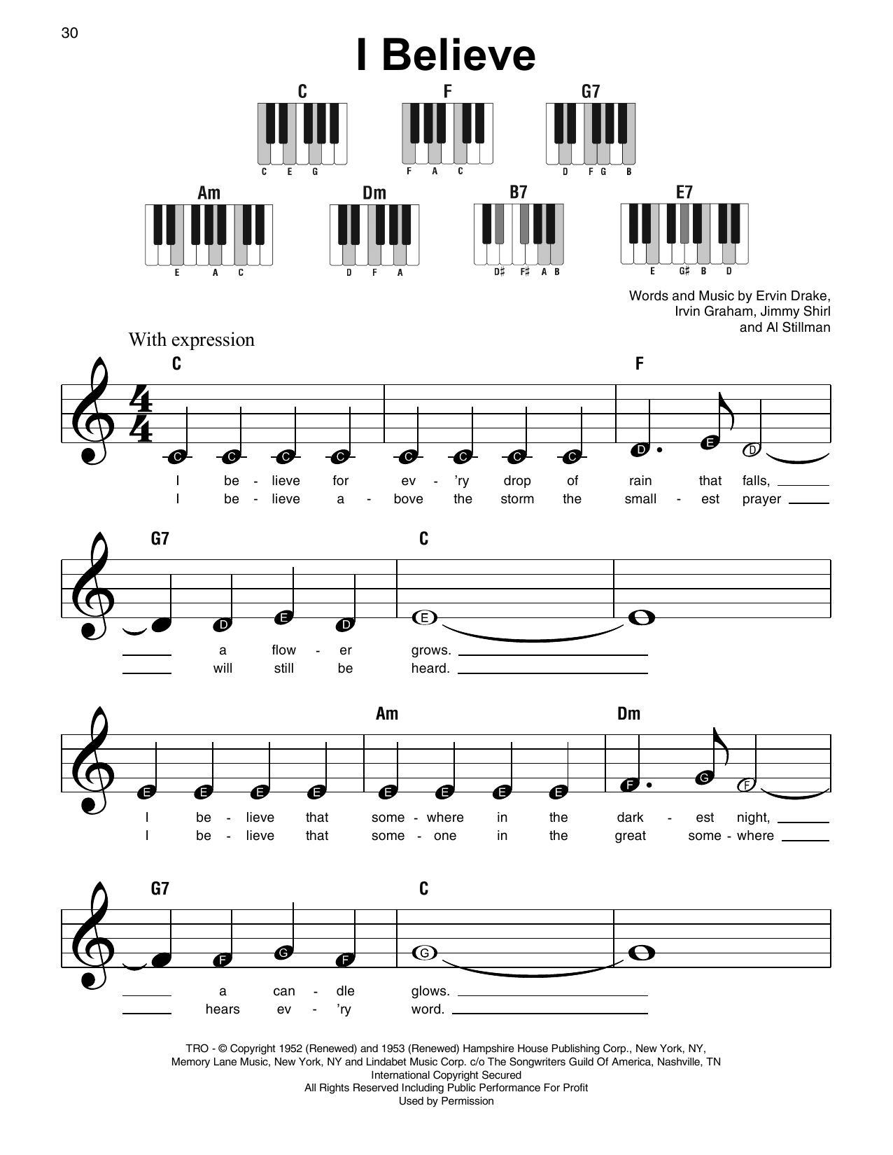 Download Irvin Graham I Believe Sheet Music and learn how to play Super Easy Piano PDF digital score in minutes