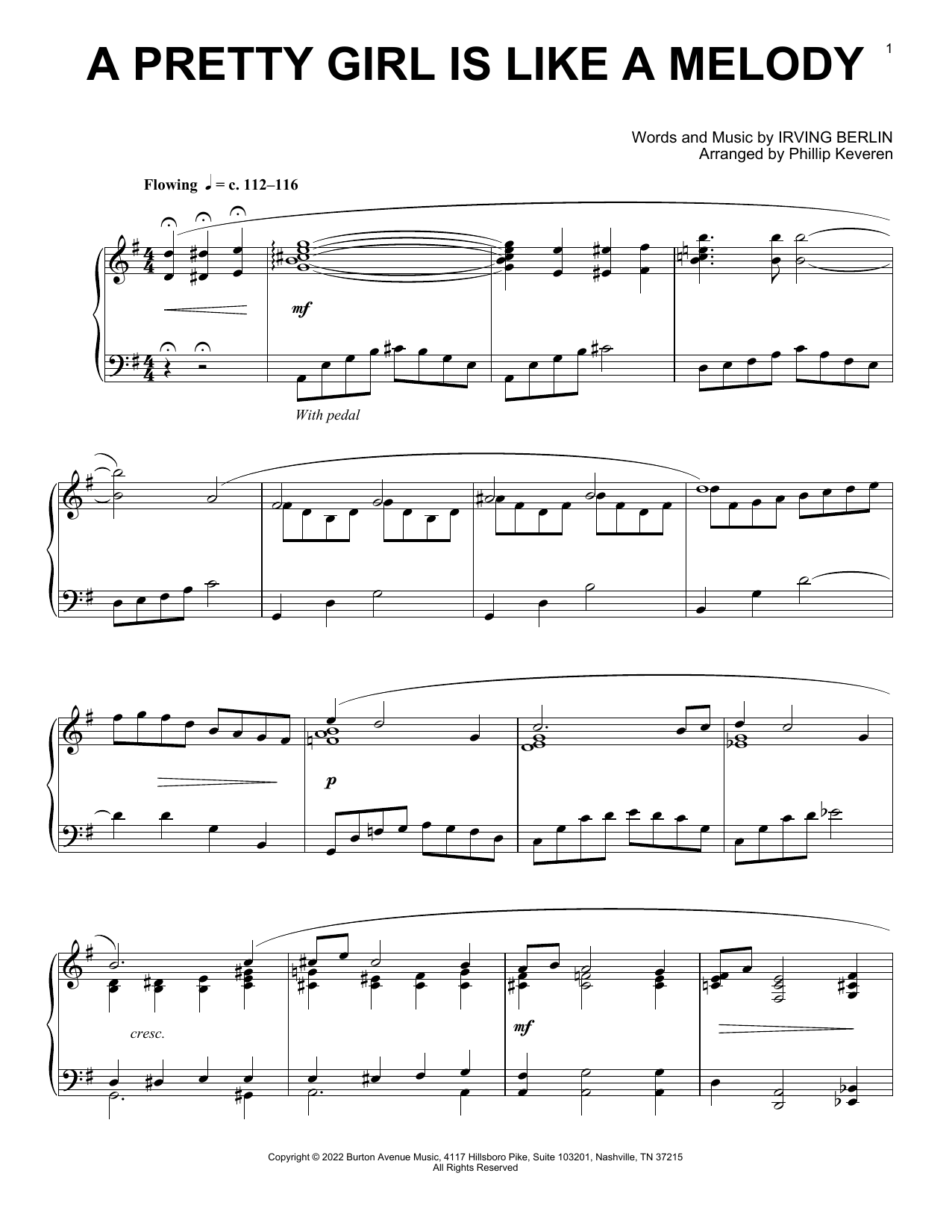 Download Irving Berlin A Pretty Girl Is Like A Melody (arr. Phillip Keveren) Sheet Music and learn how to play Piano Solo PDF digital score in minutes