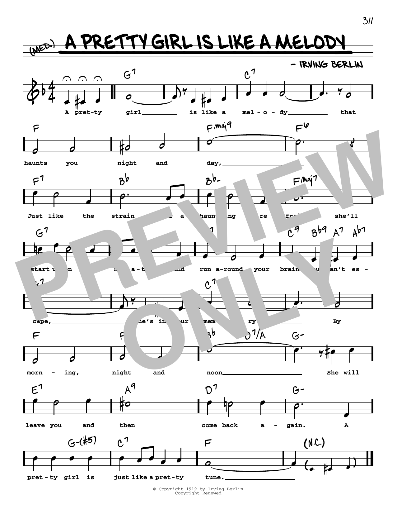 Download Irving Berlin A Pretty Girl Is Like A Melody (High Voice) Sheet Music and learn how to play Real Book – Melody, Lyrics & Chords PDF digital score in minutes