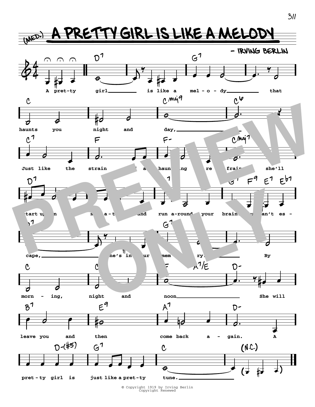 Download Irving Berlin A Pretty Girl Is Like A Melody (Low Voice) Sheet Music and learn how to play Real Book – Melody, Lyrics & Chords PDF digital score in minutes