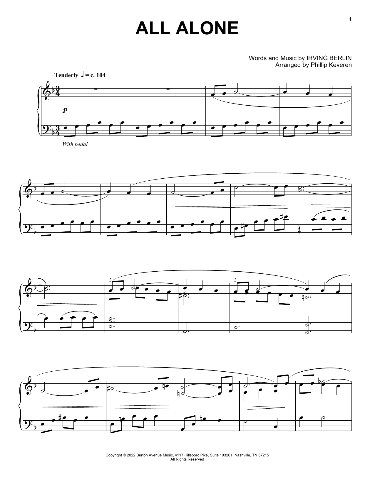 Download Irving Berlin All Alone (arr. Phillip Keveren) Sheet Music and learn how to play Piano Solo PDF digital score in minutes