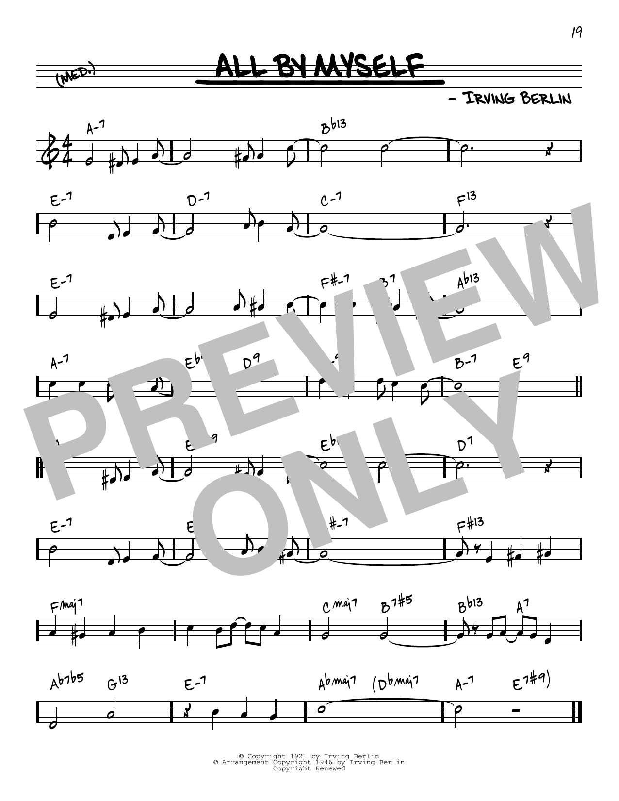 Download Irving Berlin All By Myself [Reharmonized version] (arr. Jack Grassel) Sheet Music and learn how to play Real Book – Melody & Chords PDF digital score in minutes