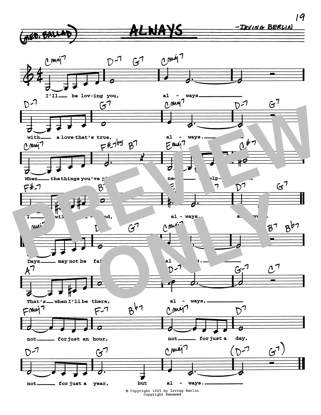 Download Irving Berlin Always (Low Voice) Sheet Music and learn how to play Real Book – Melody, Lyrics & Chords PDF digital score in minutes