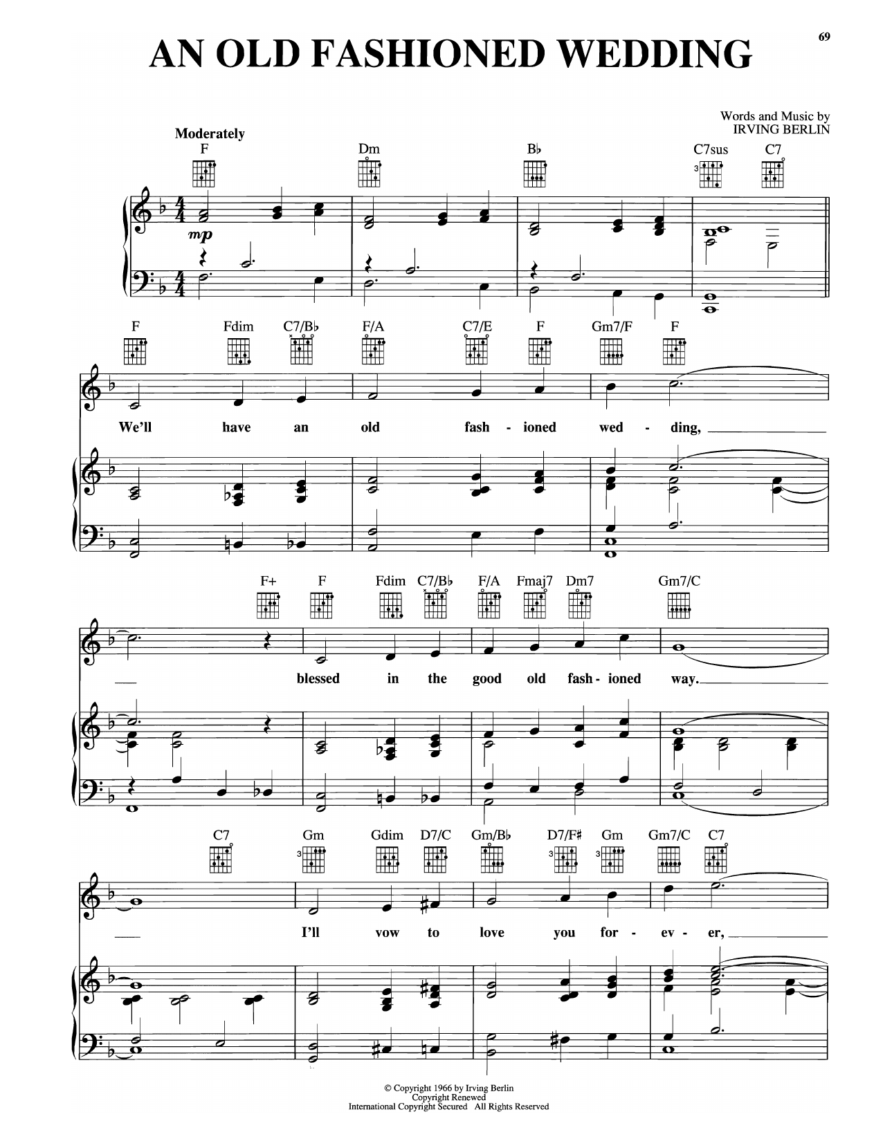 Download Irving Berlin An Old Fashioned Wedding (from Annie Get Your Gun) Sheet Music and learn how to play Piano, Vocal & Guitar Chords (Right-Hand Melody) PDF digital score in minutes