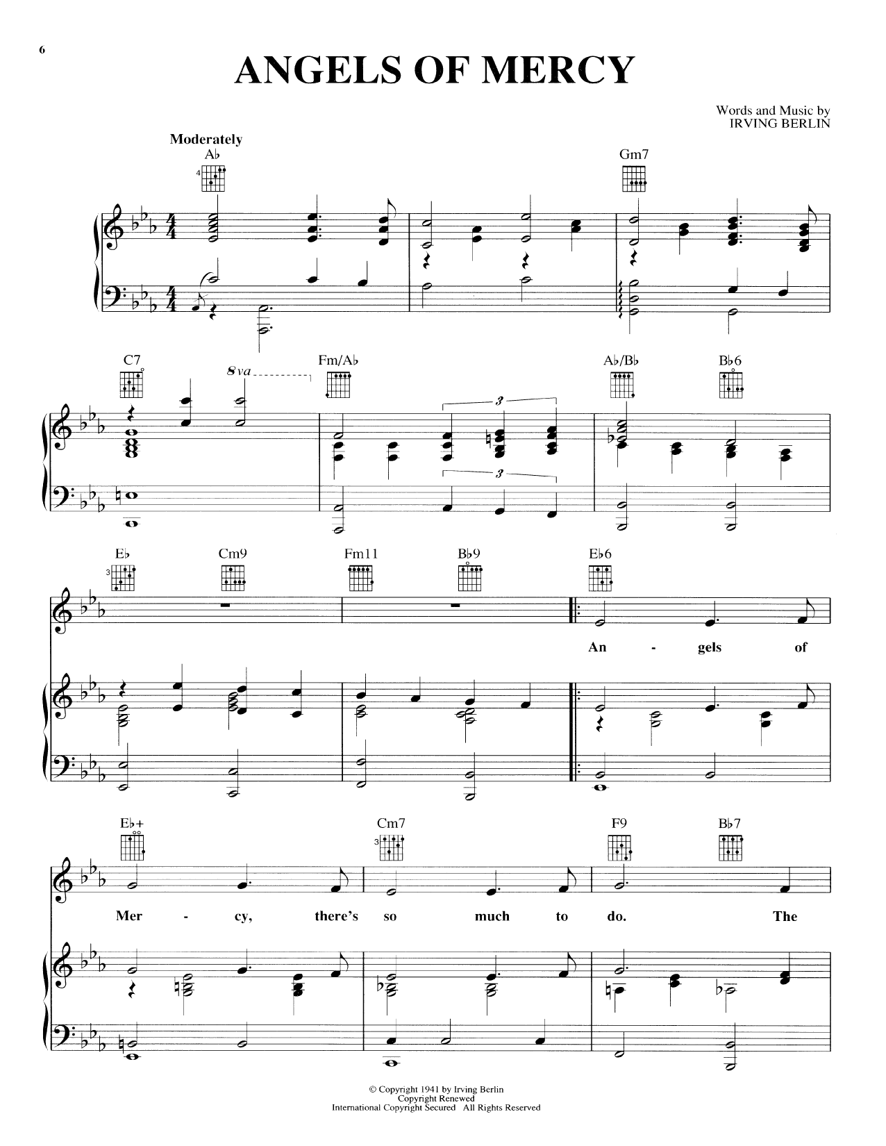 Download Irving Berlin Angels Of Mercy Sheet Music and learn how to play Piano, Vocal & Guitar (Right-Hand Melody) PDF digital score in minutes