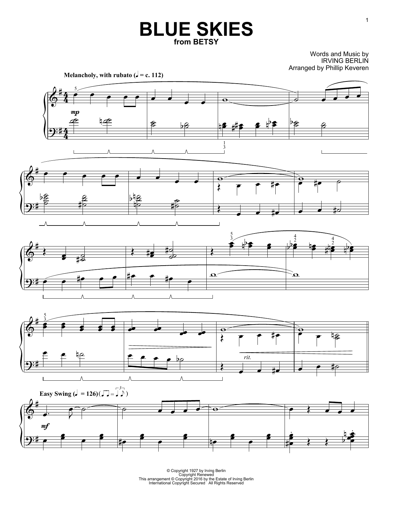Download Phillip Keveren Blue Skies Sheet Music and learn how to play Piano PDF digital score in minutes