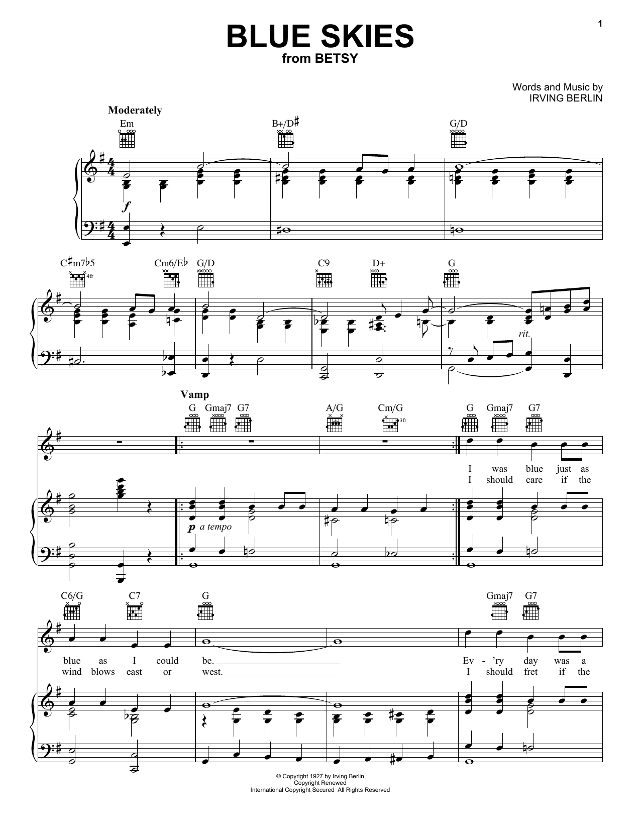 Download Irving Berlin Blue Skies Sheet Music and learn how to play Easy Guitar Tab PDF digital score in minutes