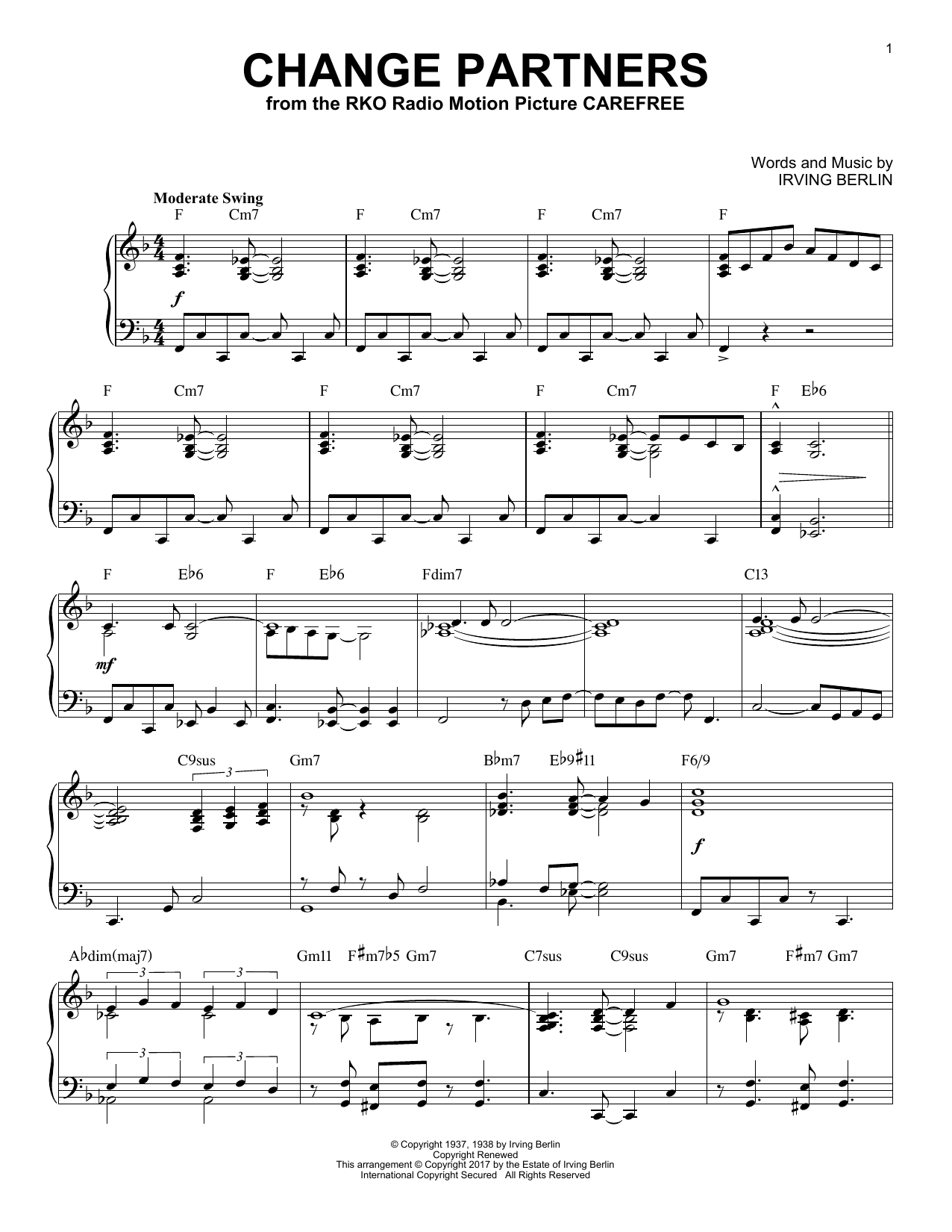 Download Irving Berlin Change Partners Sheet Music and learn how to play Piano PDF digital score in minutes
