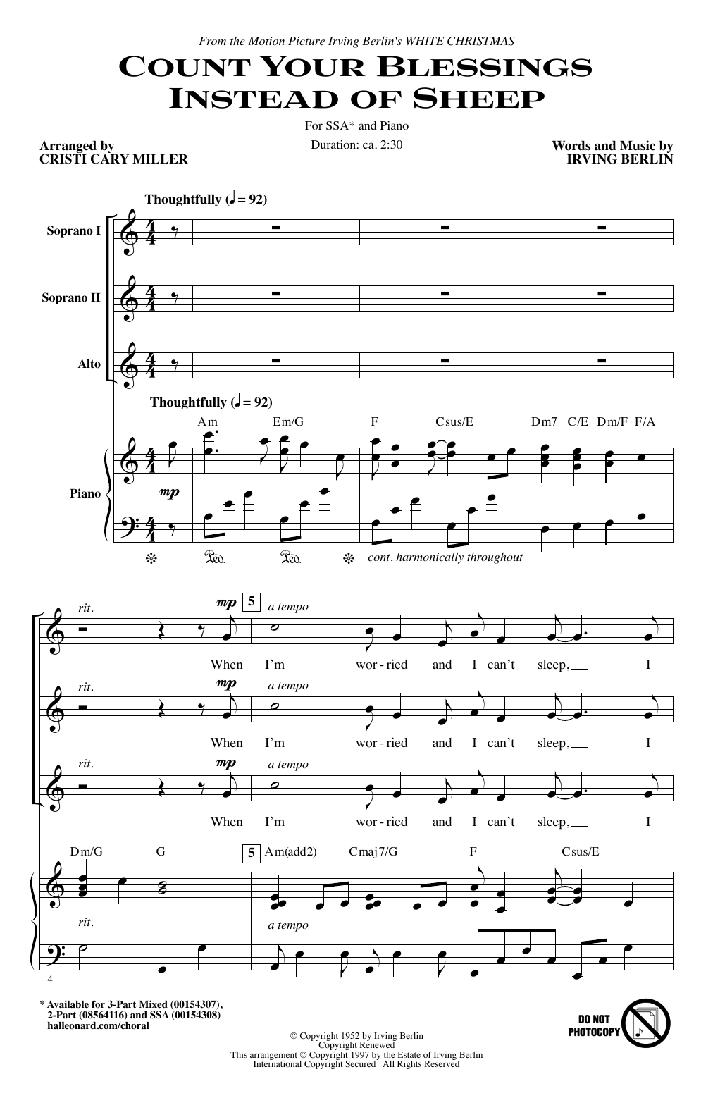 Download Cristi Miller Count Your Blessings Instead Of Sheep Sheet Music and learn how to play SSA PDF digital score in minutes