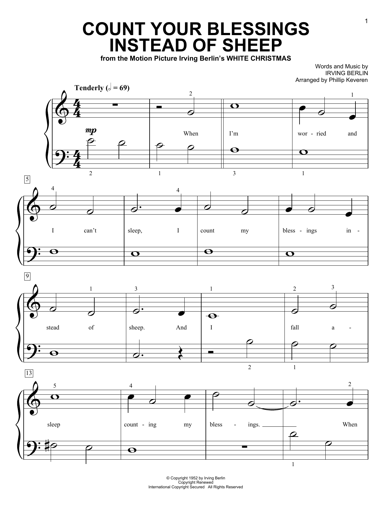 Download Irving Berlin Count Your Blessings Instead Of Sheep (from White Christmas) (arr. Phillip Kever Sheet Music and learn how to play Big Note Piano PDF digital score in minutes