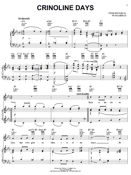 Download Irving Berlin Crinoline Days Sheet Music and learn how to play Piano, Vocal & Guitar (Right-Hand Melody) PDF digital score in minutes