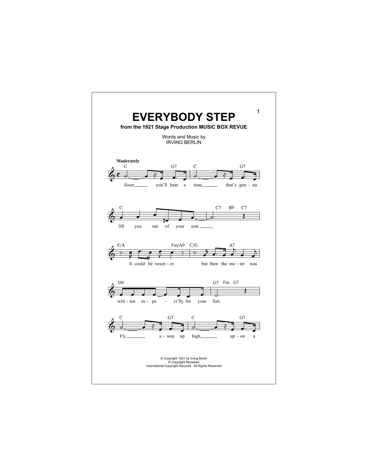 Download Irving Berlin Everybody Step Sheet Music and learn how to play Piano, Vocal & Guitar Chords (Right-Hand Melody) PDF digital score in minutes
