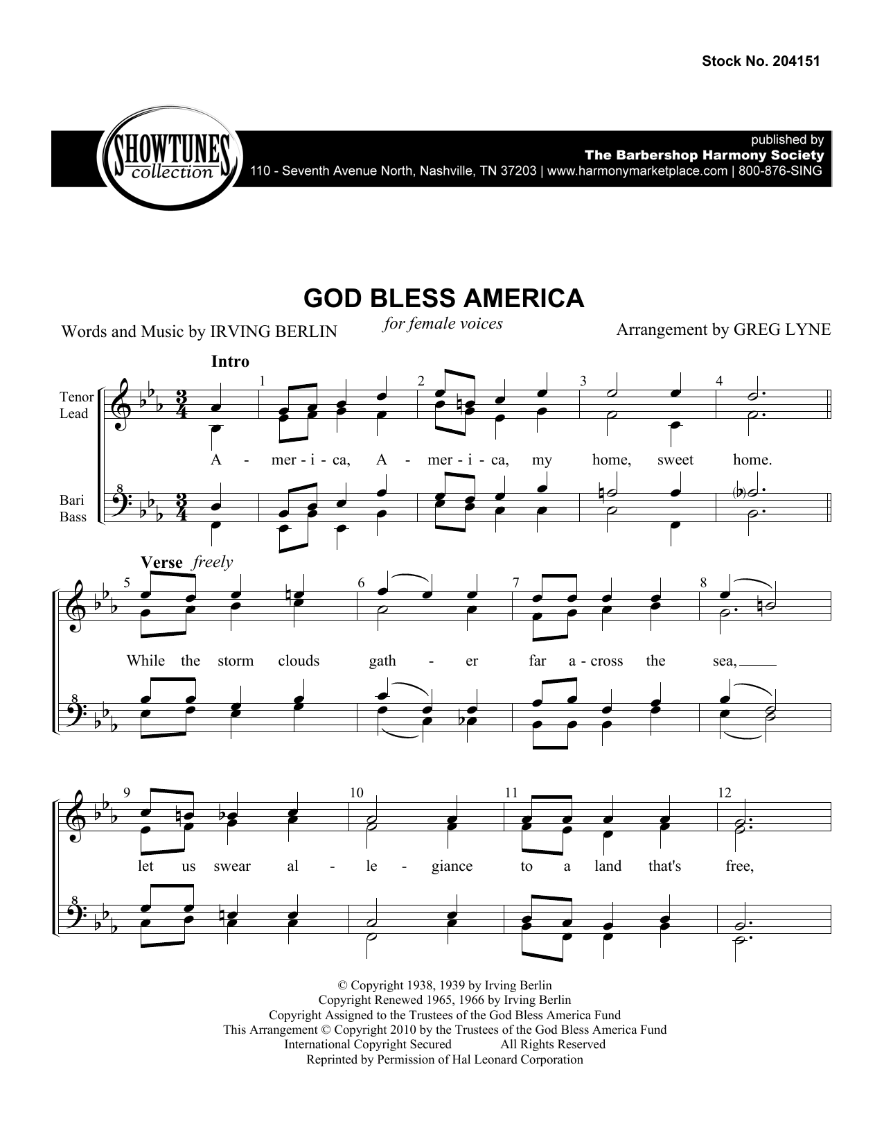 Download Irving Berlin God Bless America (arr. Greg Lyne) Sheet Music and learn how to play TTBB Choir PDF digital score in minutes