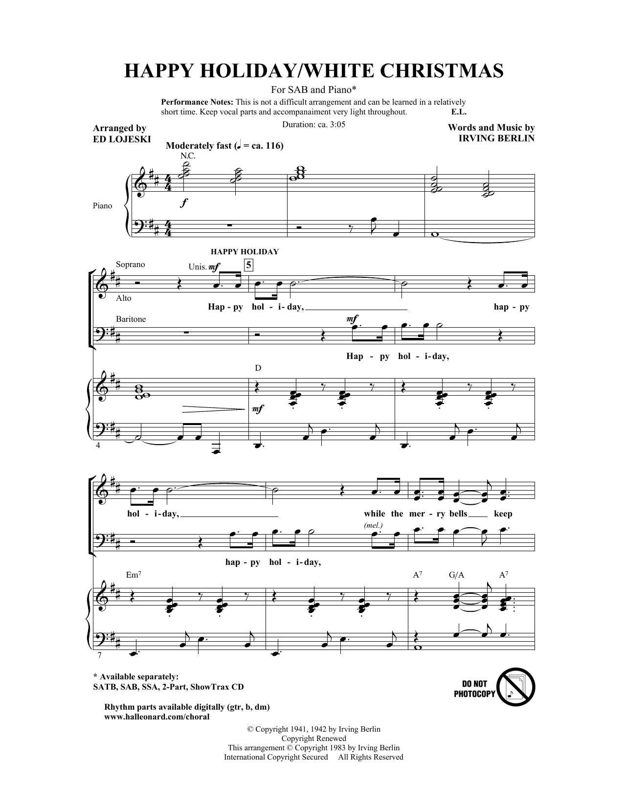 Download Ed Lojeski Happy Holiday Sheet Music and learn how to play 2-Part Choir PDF digital score in minutes